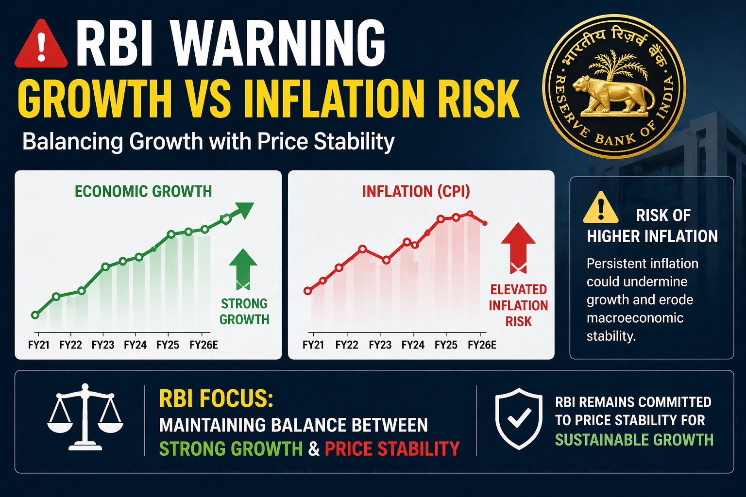 RBI warning on growth vs inflation risk with economic chart